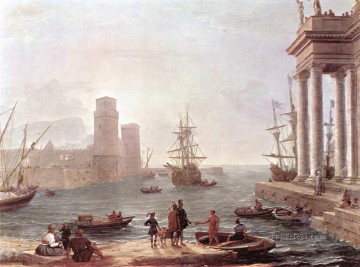 Escena portuaria con la salida de Ulises del país de los Feaci paisaje Playa Claude Lorrain Pinturas al óleo